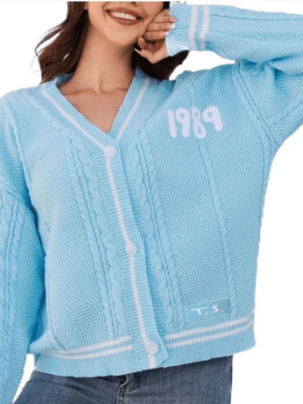 Taylor Swift 1989 Light Blue Sweater Cardigan XS/SMALL Pre Owned
